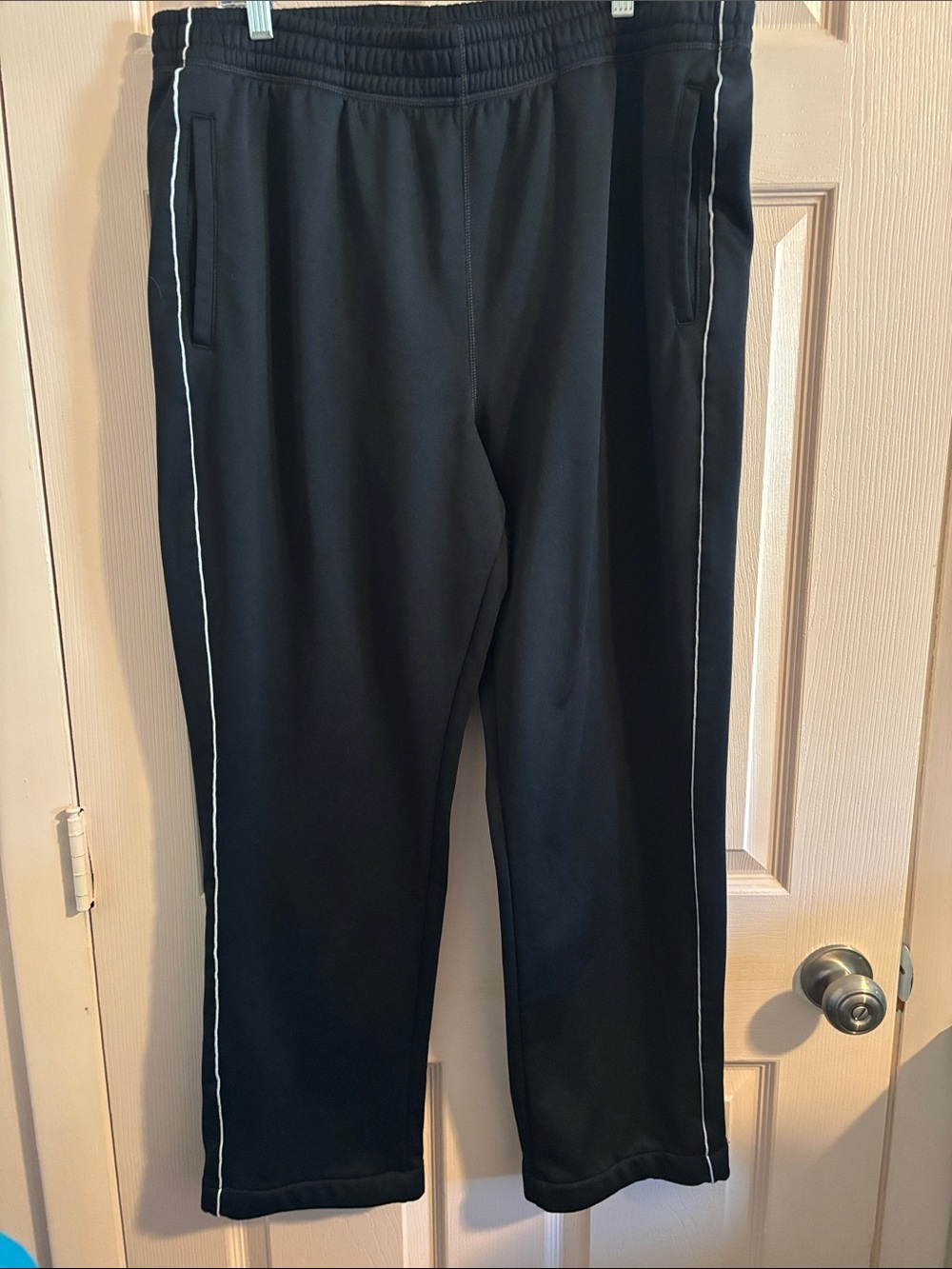 Lands' End Black Track Pants with White Side Piping